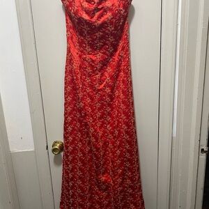 Jessica McClintock Red and Gold Maxi Dress